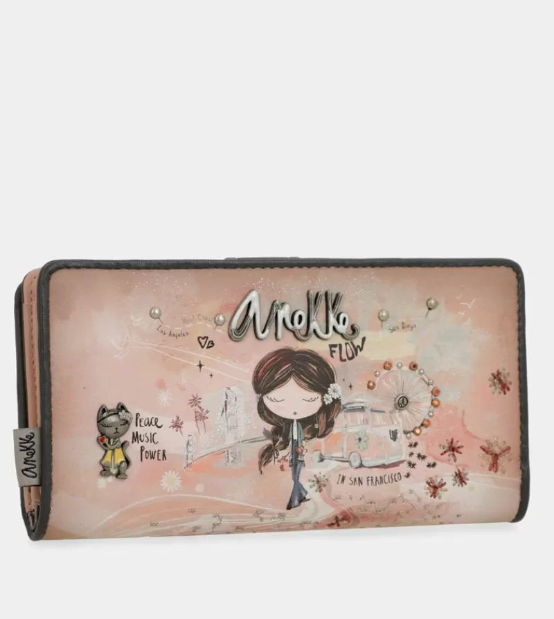 Anekke Carteras Y Monederos | Billetero Rfid Grande Peace & Love Rosa