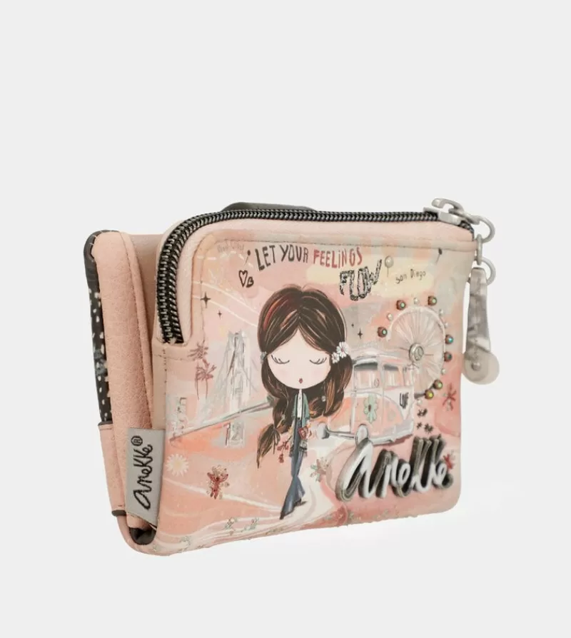 Anekke Carteras Y Monederos | Billetero Rfid Pequeno Peace & Love Rosa