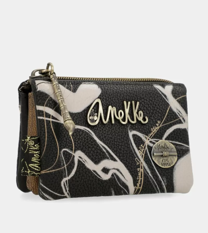 Anekke Carteras Y Monederos | Monedero 3 Compartimentos Negro Nature Shodo