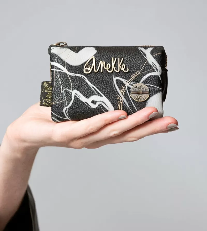 Anekke Carteras Y Monederos | Monedero 3 Compartimentos Negro Nature Shodo