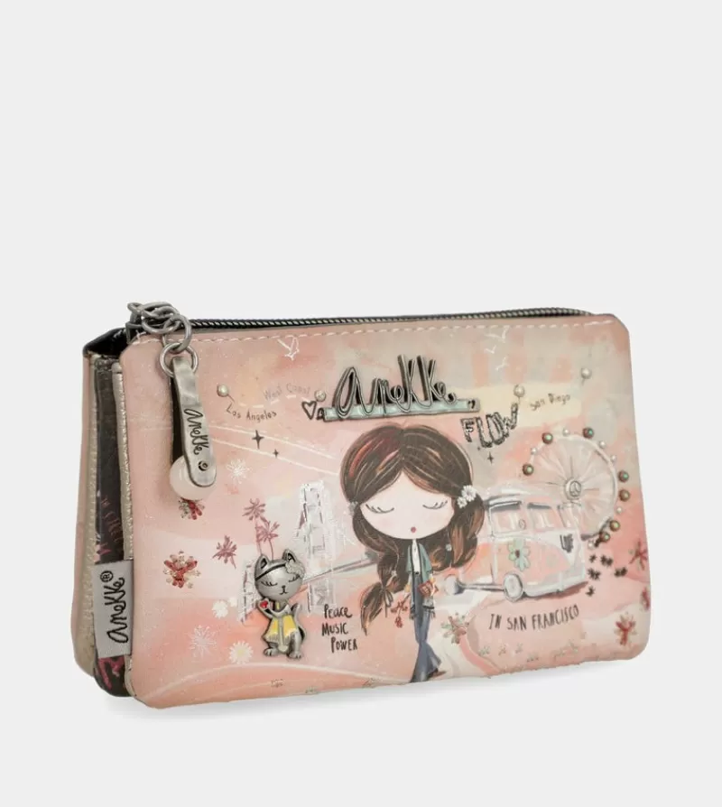 Anekke Carteras Y Monederos | Monedero 3 Compartimentos Peace & Love Rosa